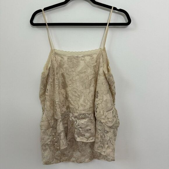 Banana Women's Republic Laced Floral Mesh Spaghetti Cream Cami Top Size L - Picture 2 of 6